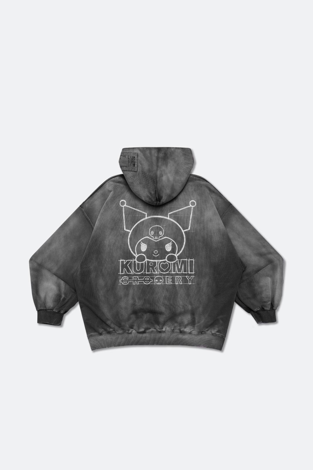 Sketch Kuromi Washed Graphic Hoodie Faded Black