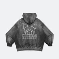 Sketch Kuromi Washed Graphic Hoodie Faded Black