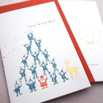 Scented Letterpress Christmas Card  - warmth - little elf tree
