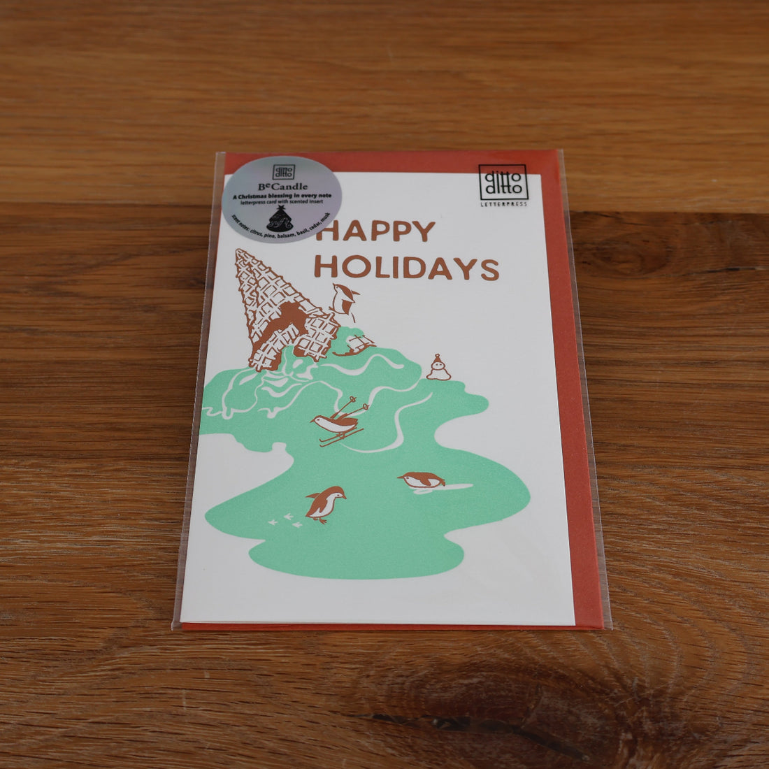 Letterpress Christmas Card - penguin in the ice-cream land