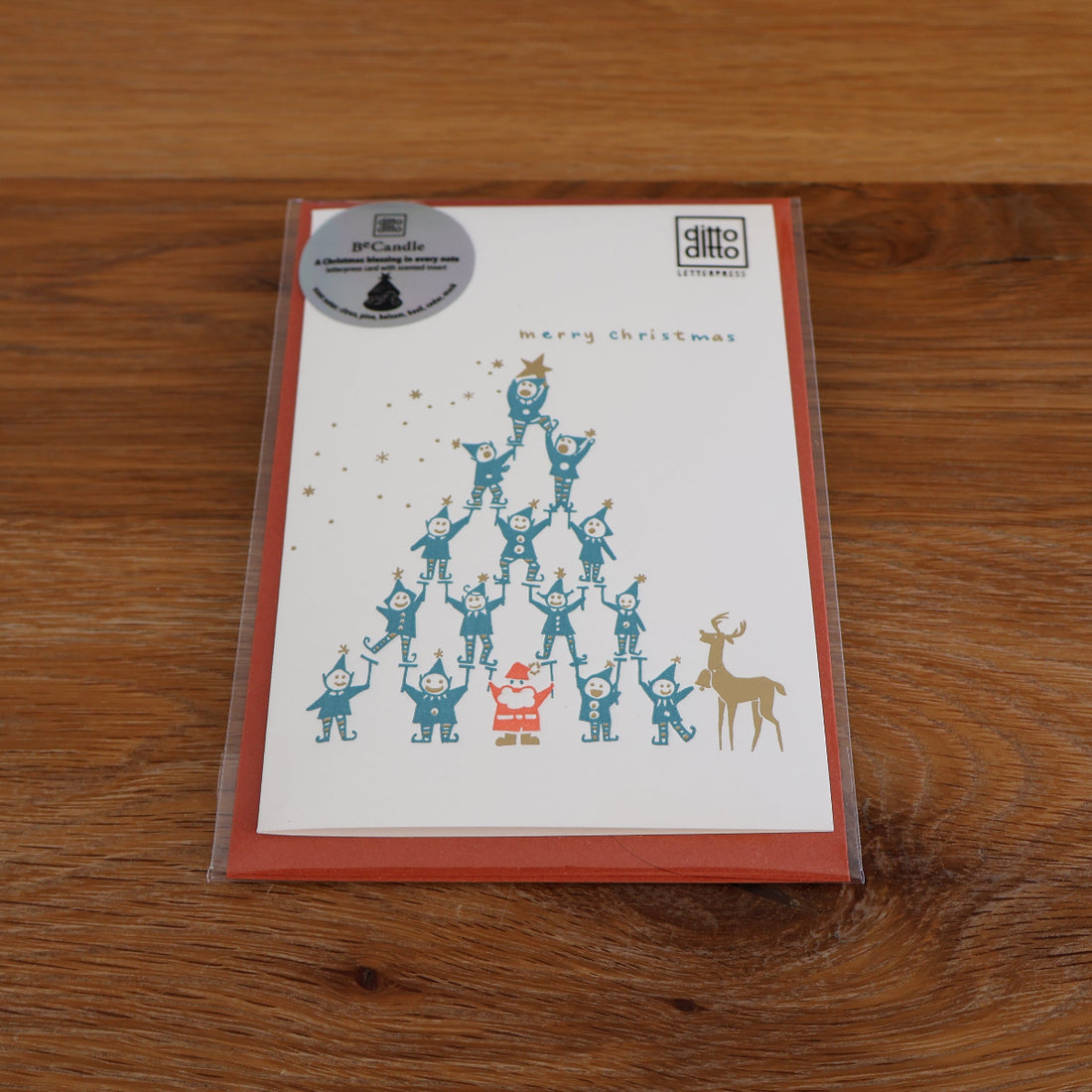 Scented Letterpress Christmas Card  - warmth - little elf tree
