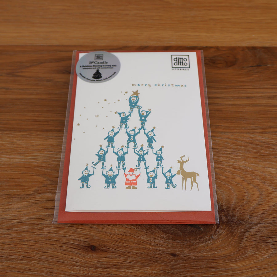 Scented Letterpress Christmas Card  - warmth - little elf tree