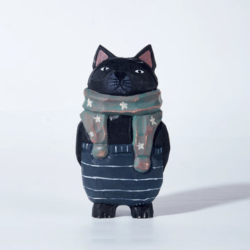 Mokuomo Coco Carved Wooden Cat with Scarf