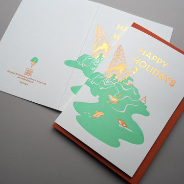 Letterpress Christmas Card - penguin in the ice-cream land
