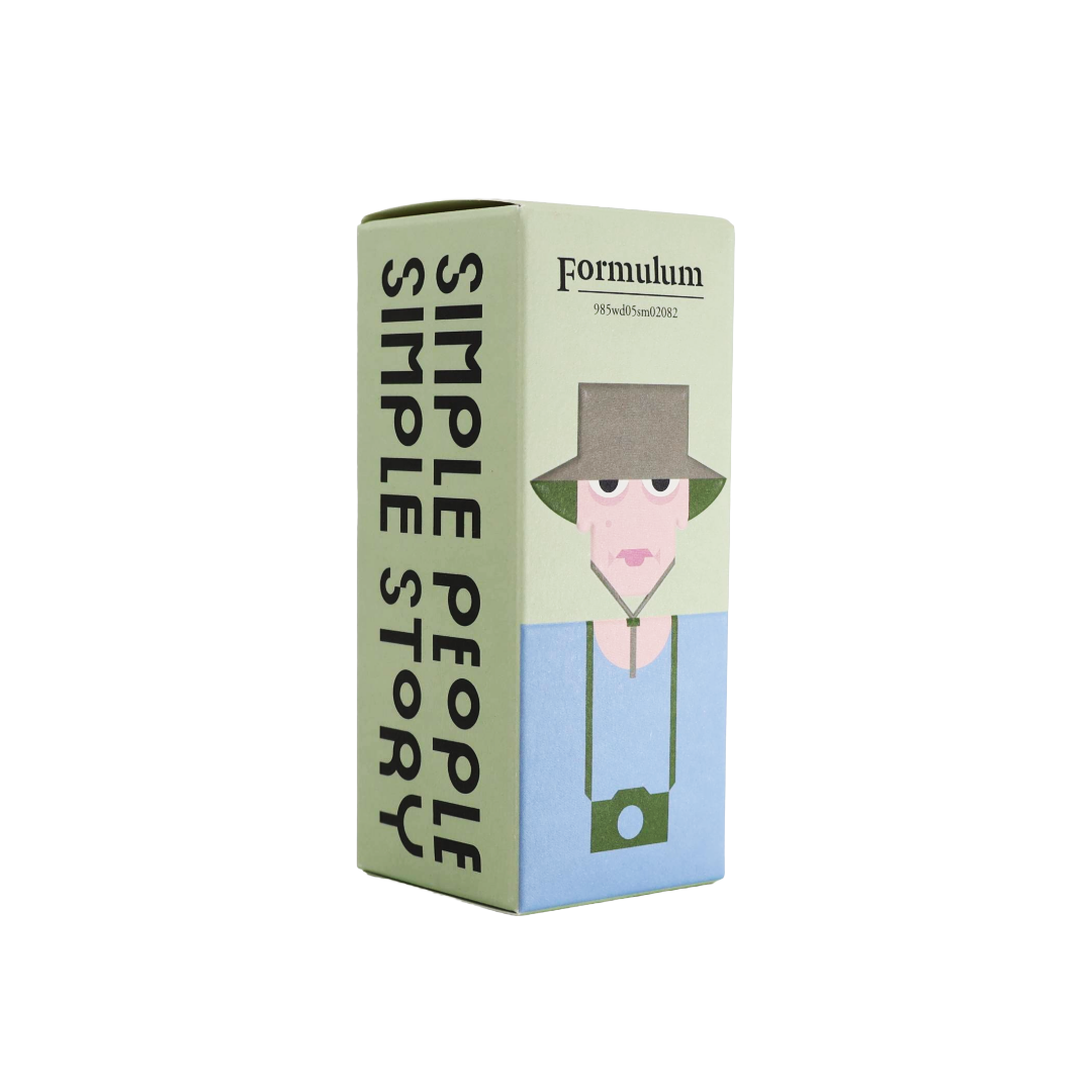 Simple People Simple Story GABRIEL Eau De Parfum 50ml packaging box by Formulum at BeCandle - illustrated art design box with outdoor/camping theme.