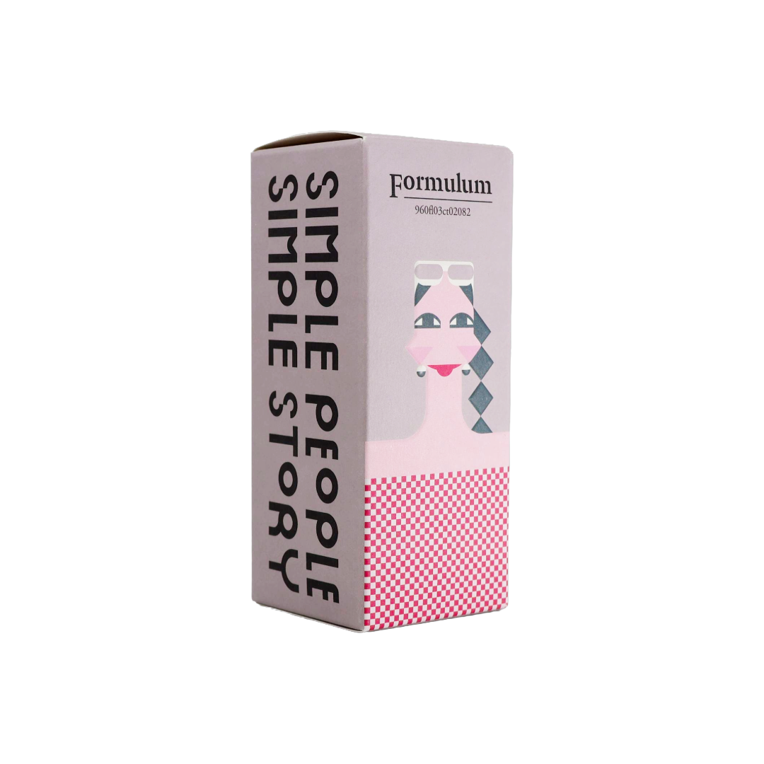 Simple People Simple Story AME Eau De Parfum 50ml packaging box by Formulum at BeCandle - illustrated art design box with checkered pattern.
