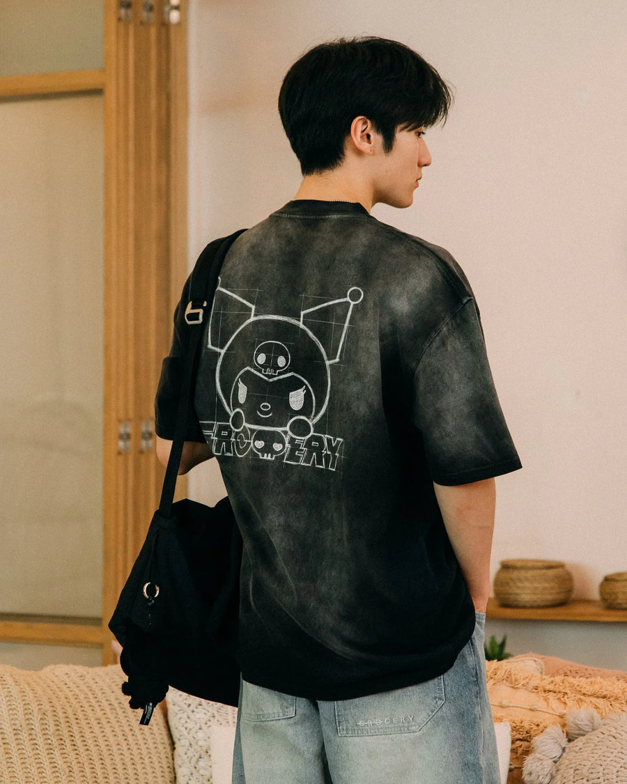 Sketch Kuromi Washed Graphic Tee Faded Black