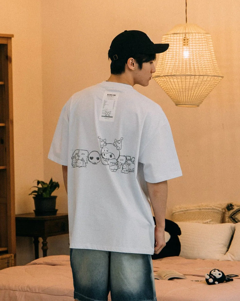 Sketch Kuromi Washed Graphic Tee White