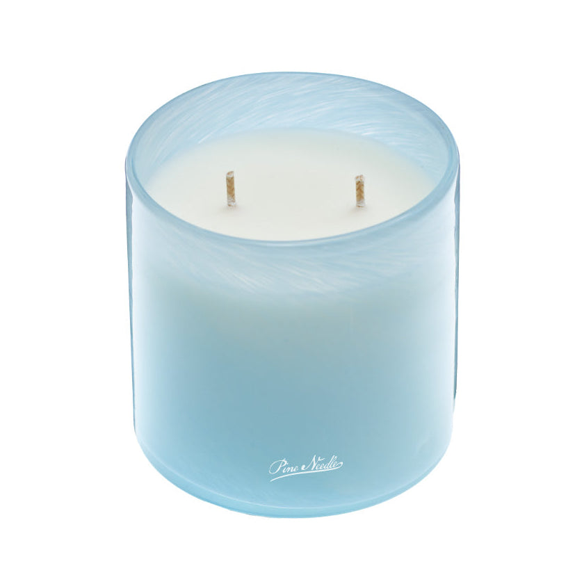 candle in light blue handblown glass